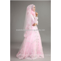 2015 neue Ankunft wulstes appliqued Großhandel billig rosa Spitze langes Hülse Muslimisches Hochzeitskleid mit hijab CCWFw02